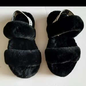 UGG Kids Black Plush Slippers Size 13 Youth